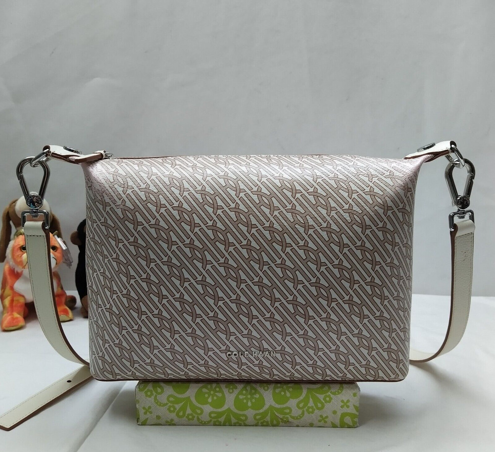 Cole Haan Light Gray Brown Zipper Closure Crossbody Bag